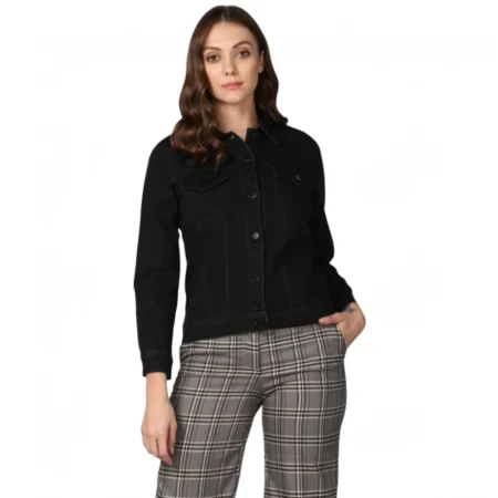 Generic Women's Denim Solid Long Sleeve Jacket (Black)