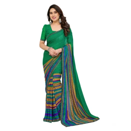 Generic Women's Georgette Printed Saree With Unstitched Blouse 5.5Mtr (Green)