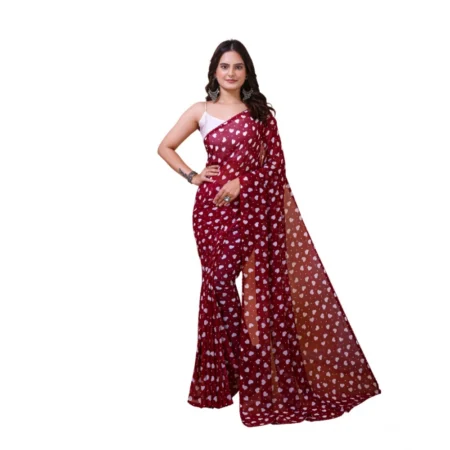Generic Women's Georgette Printed Saree With Unstitched Blouse 5.5Mtr (Maroon)